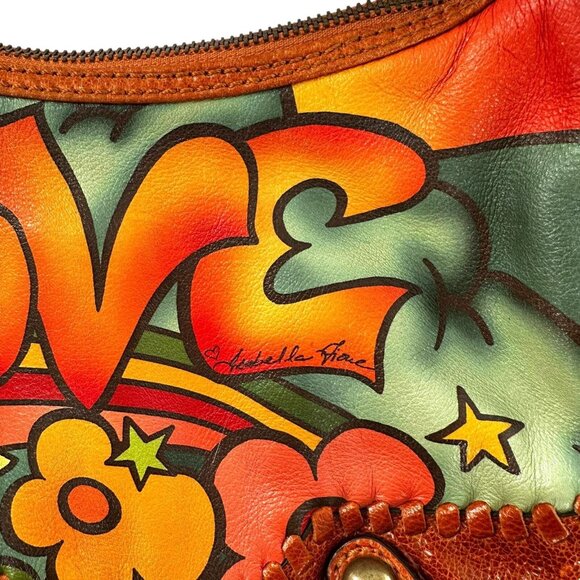 Vintage Y2K Isabella Fiore Summer of LOVE Cognac Leather Boho Handbag - Picture 3 of 9